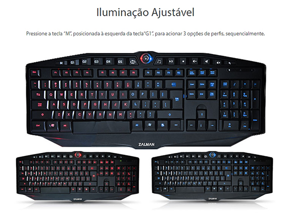 Teclado Gamer Zalman LED Azul e Vermelho Programável ABNT2 USB ZM
