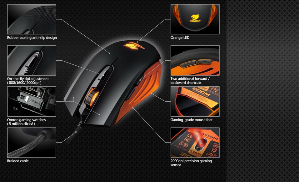 Mouse Cougar Gaming 200M - 2000dpi - 6 botões - Co