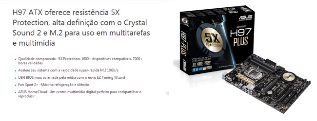 Placa Mãe Asus H97-PLUS (LGA 1150 DDR3 1600) Chipset Intel H97 USB