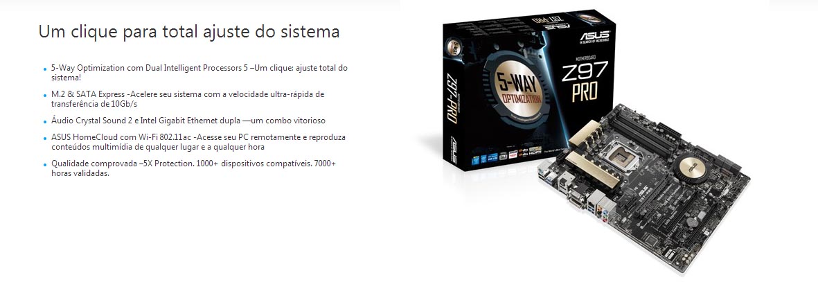 Placa Mãe Asus Z97-PRO (LGA 1150 DDR3 3200 O.C.) Chipset Z97