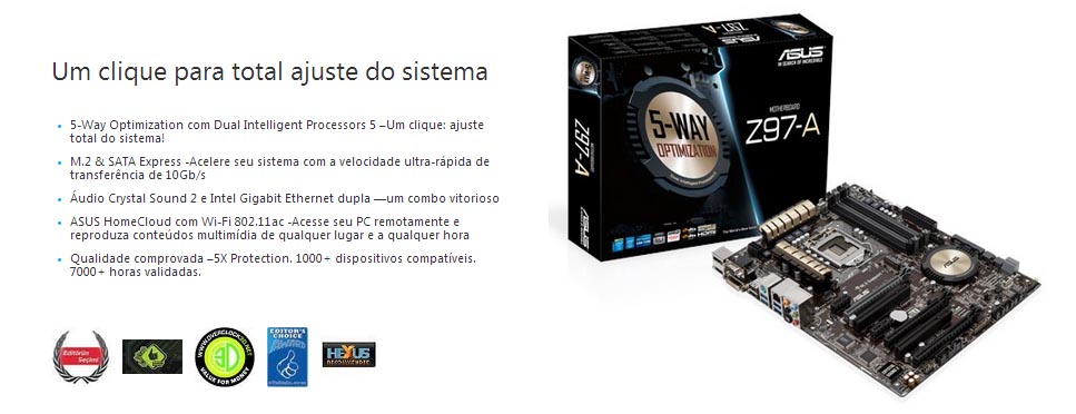 Placa Mãe Asus Z97-A (LGA 1150 DDR3 3200 O.C.) Chipset Z97 Crystal