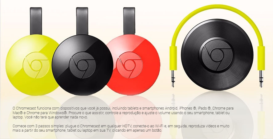 Google Chromecast 2 HDMI Streaming Media Player Transforme sua TV
