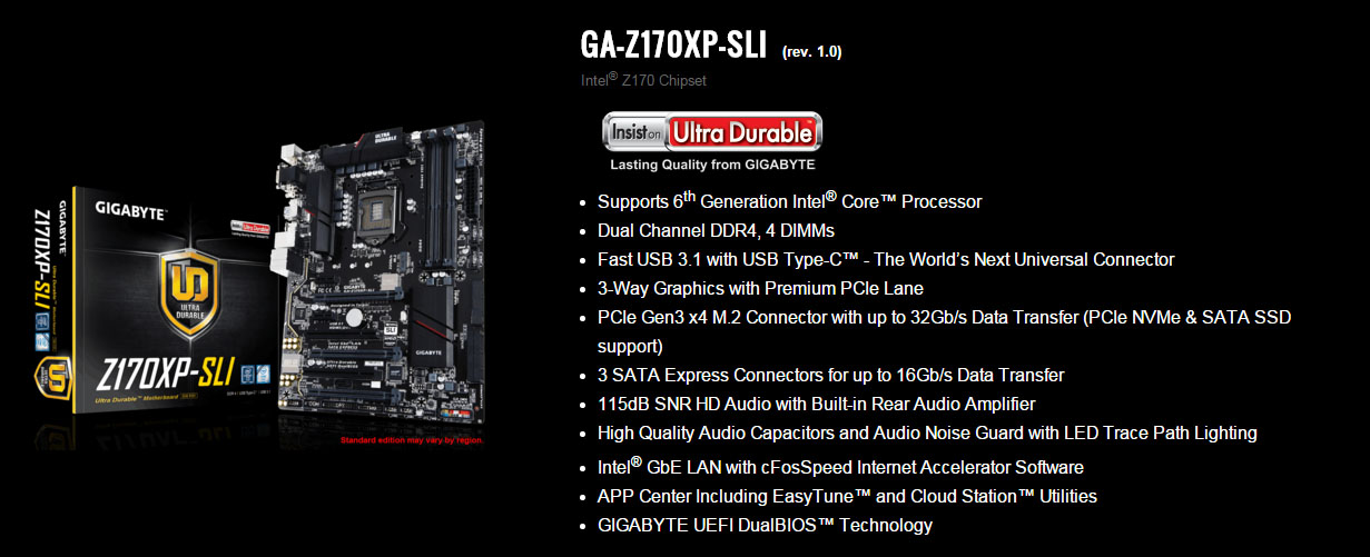 Placa Mãe Gigabyte GA-Z170XP-SLI (LGA 1151 DDR4 3466 O.C.) Chipset