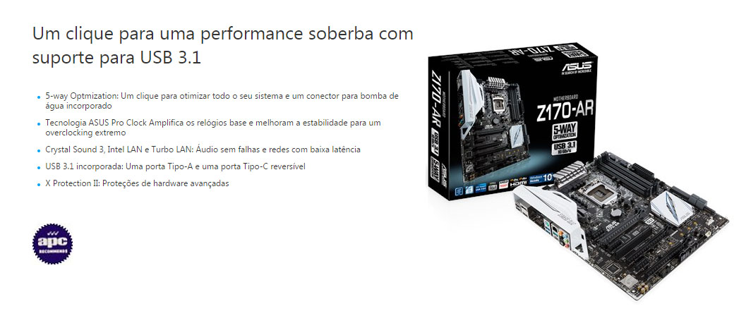 Asus Z170 Ar Lga 1151 Ddr4 3466 O C Chipset Intel Z170 Atx Asus Z170 Ar Oficina Dos Bits Placa Mae Para Intel Asus Z170 Ar Lga 1151 Ddr4 3466 O C Chipset Intel Z170 Atx Asus Z170 Ar Oficina Dos Bits Placa Mae Para Intel