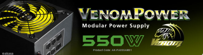 Fonte 550W Akasa Venom Power - PFC Ativo - Eficiência 80% - AK