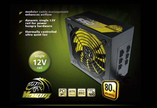 Fonte 550W Akasa Venom Power - PFC Ativo - Eficiência 80% - AK