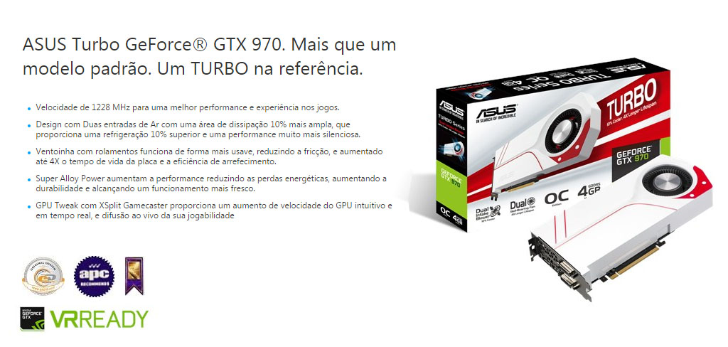 GeForce GTX 970 4GB GDDR5 256bits Overclock Edition Asus TURBO