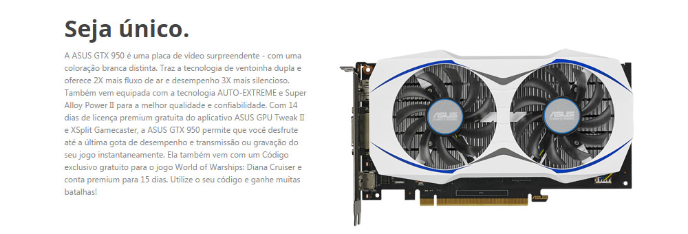 GeForce GTX 950 2GB GDDR5 128bits - Asus GTX950-2G Asus - Oficina