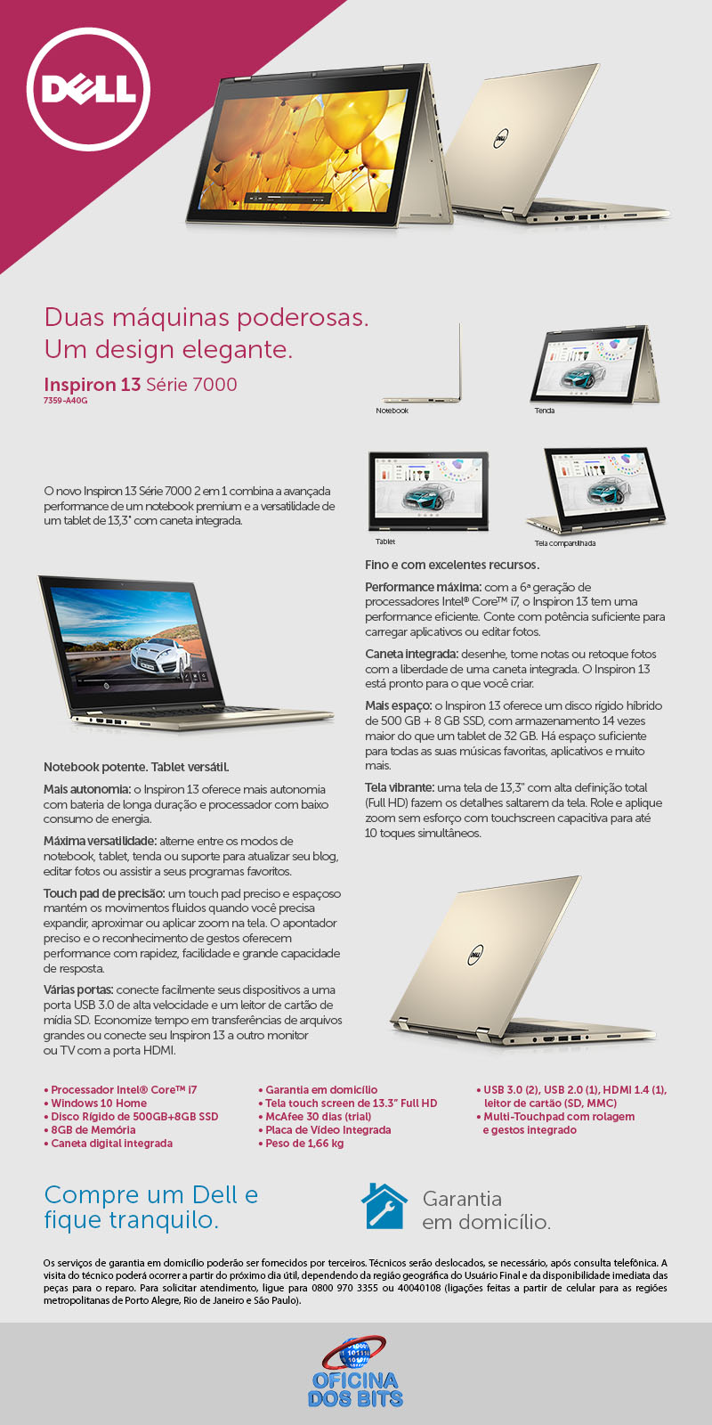 Notebook Dell Inspiron i13-7359-R40G 2 em 1 Tela 13.3
