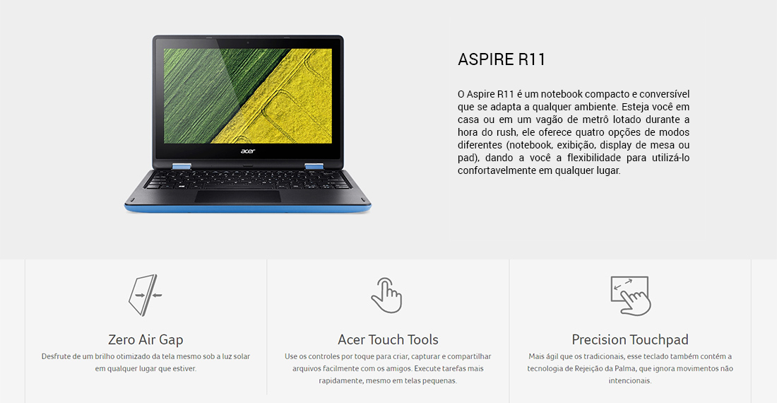 Notebook Acer Aspire R3-131T-P7PY 2 em 1 Tela 11.6