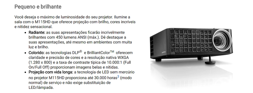 Projetor Ultra Portátil Dell M115HD 450 Lumens Resolução 1280 x