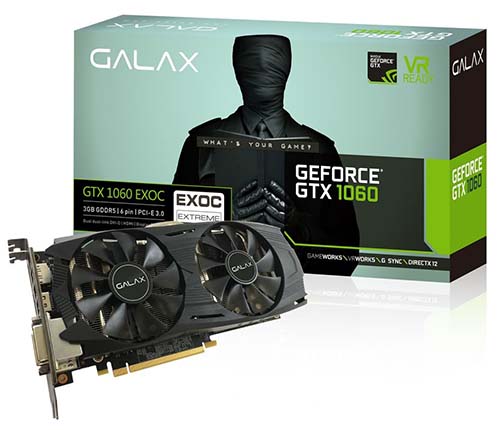 GeForce GTX 1060 3GB GDDR5 192bits Galax EXOC Edition 60NNH7DVM6O3