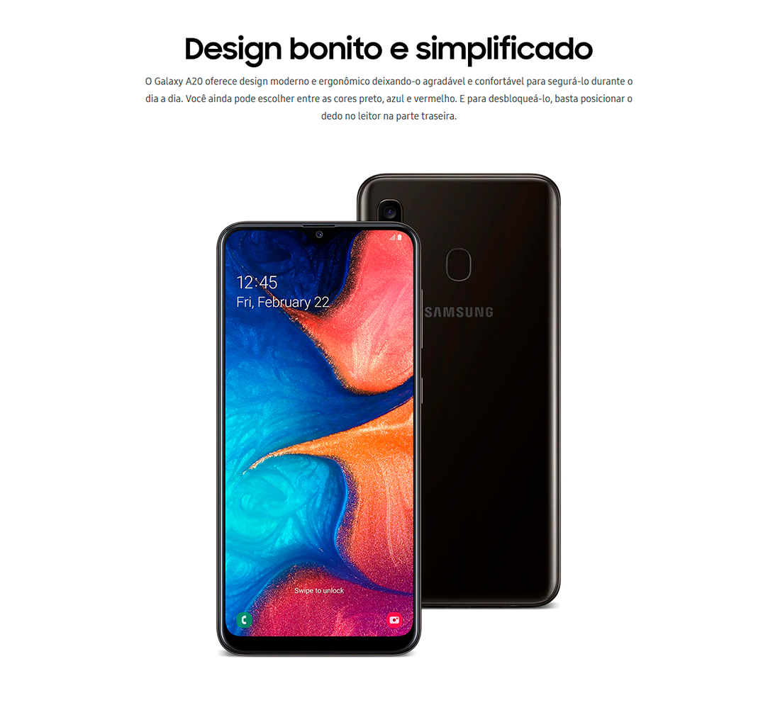 Smartphone Samsung Galaxy A20 Tela 6.4