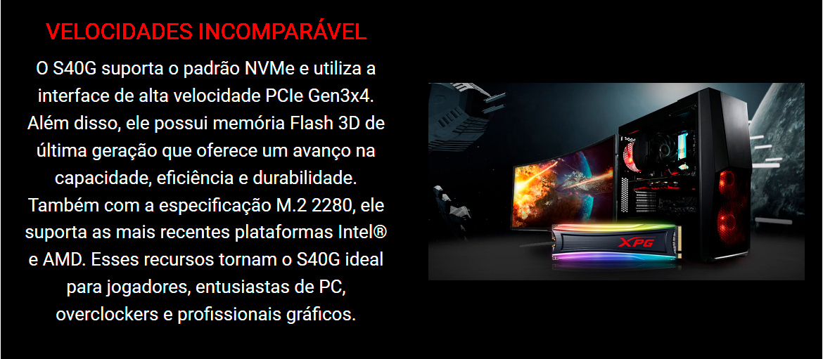 Ssd M 2 512gb Adata Xpg Spectrix S40g Nvme 3d Nand Leitura 3500 Mb S Gravacao 2400mb S Led Rgb As40g 512gt C Oficina Dos Bits