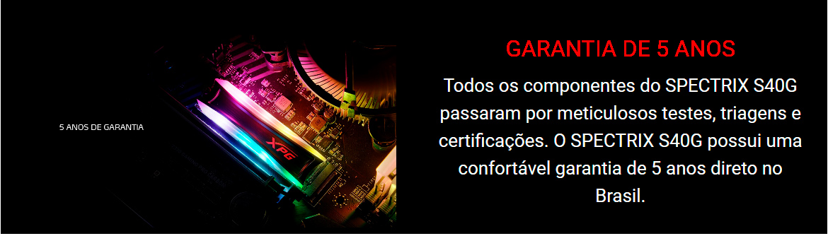 Ssd M 2 512gb Adata Xpg Spectrix S40g Nvme 3d Nand Leitura 3500 Mb S Gravacao 2400mb S Led Rgb As40g 512gt C Oficina Dos Bits