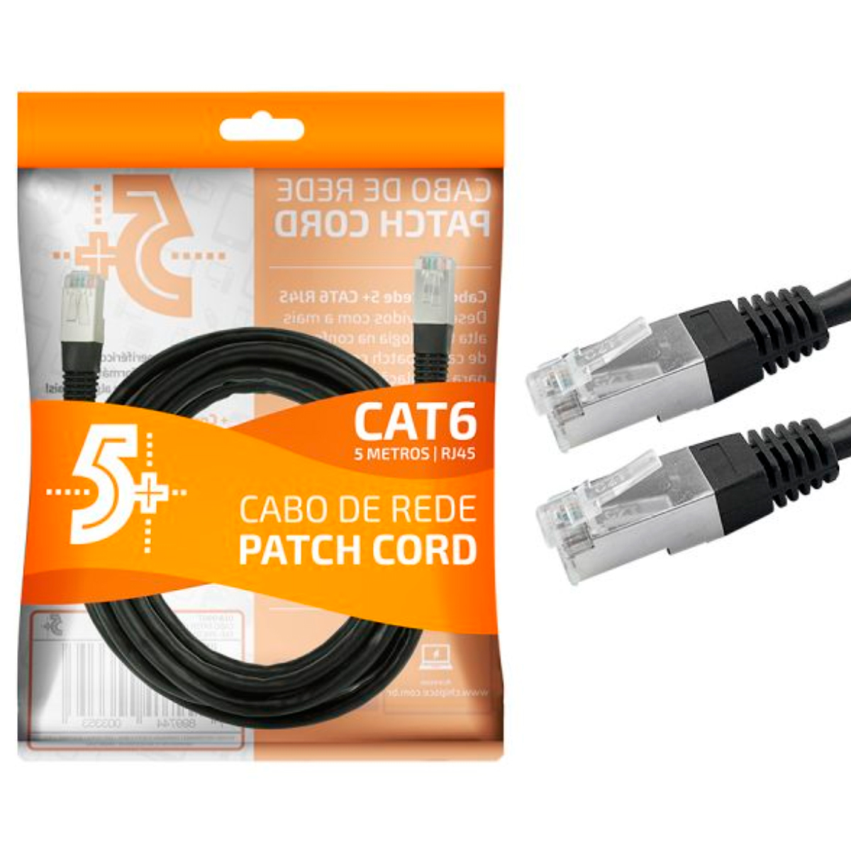 Cabo de Rede FTP (Patch Cord) RJ45 Cat 6 Blindado 5 metros Preto Chip SCE 0189907